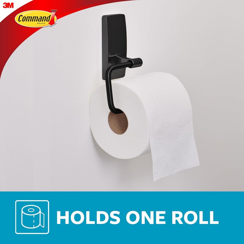 Command Toilet Paper Holder Matte Black with Water Resistant Strips, Rust Resistant Bathroom Organizer - Image 4